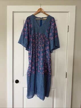 Blue and Pink Floral Midi Dress